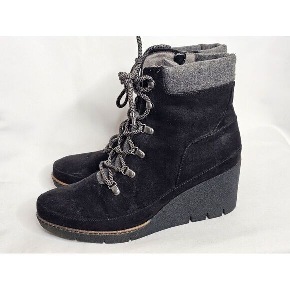 Dr. Scholls Lada Black Chunky Wedge Ankle Boots Womens US 11 - Picture 1 of 8